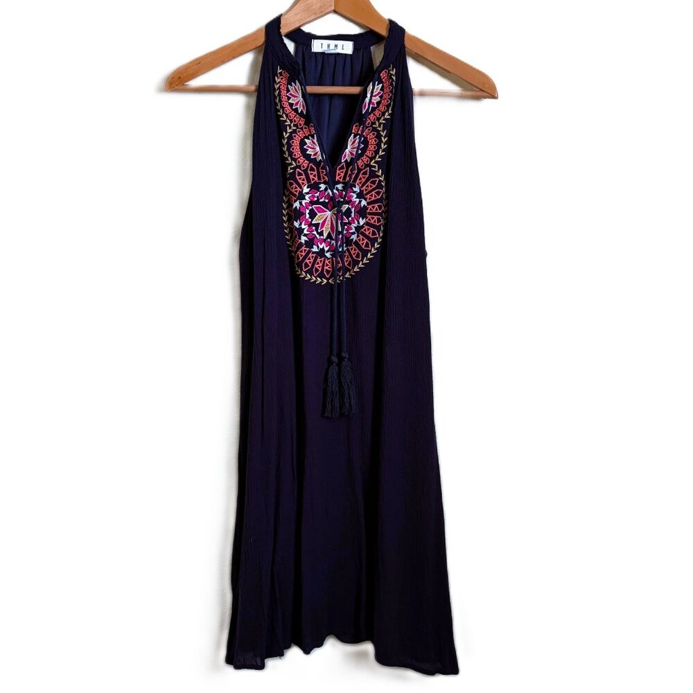 THML Boho Embroidered Tassel Halter Dress Size S